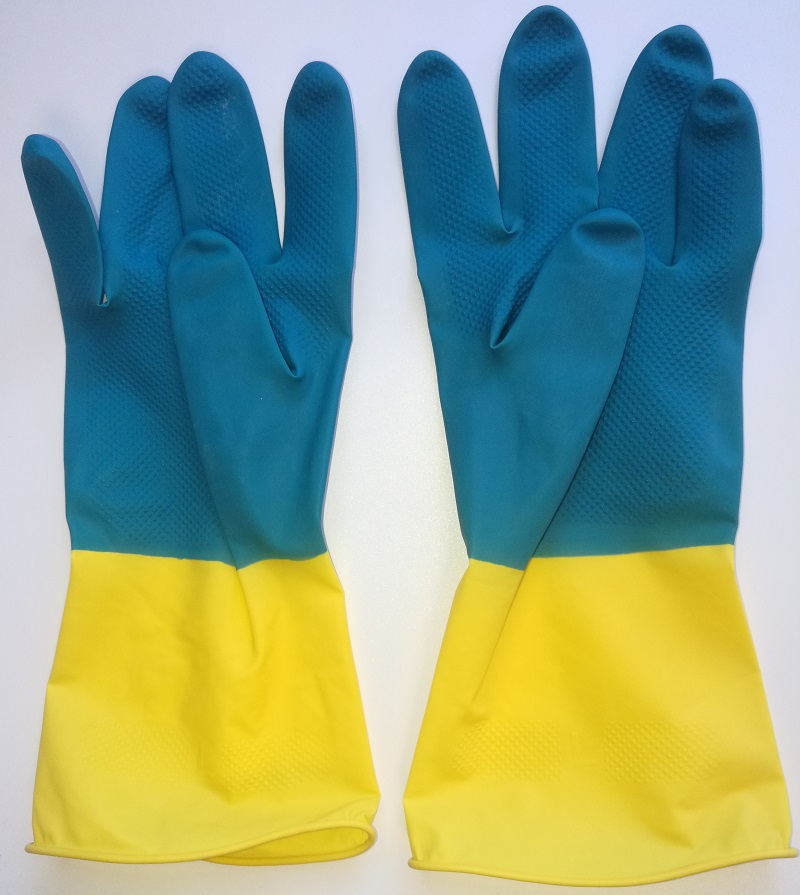 Bi-color rubber gloves